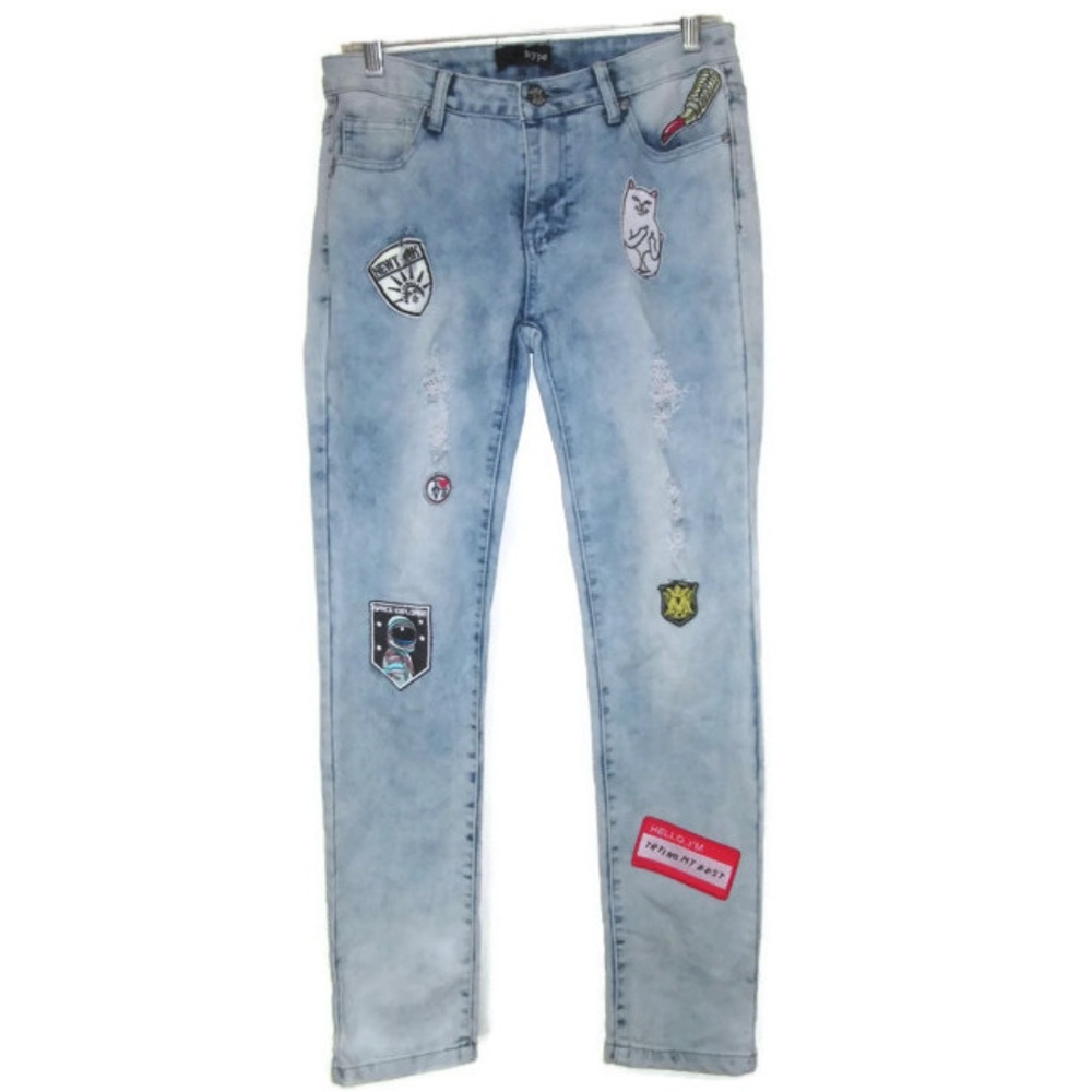 patches ripped acid wash skinny jeans size medium